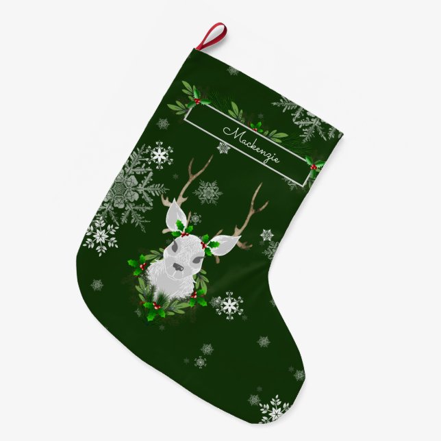 Grande Chaussette De Noël Stocking de rennes verts (Devant (Accrochage))