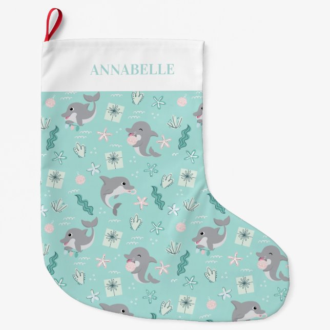 Grande Chaussette De Noël Sucré Dauphin Noël Stocker (Devant)