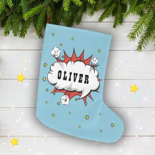 Grande Chaussette De Noël Superhero Comic Speech Bubble Boy Name