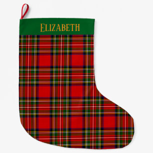 Grande Chaussette De Noël Tartan personnalisé Royal Stewart Clan Plaid Nom