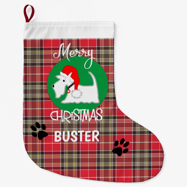 Grande Chaussette De Noël Tartan Plaid Motif animal chien Westig (Devant)