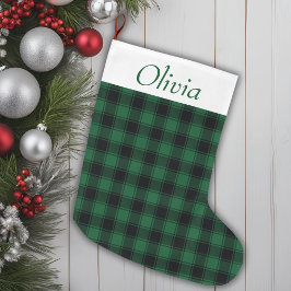 Grande Chaussette De Noël Tartan vert et noir de buffle festif
