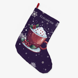 Grande Chaussette De Noël Tasse de Chocolat Chaud Violet Personnalisée de No