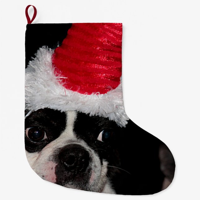 Grande Chaussette De Noël Terrier de Boston (Devant)