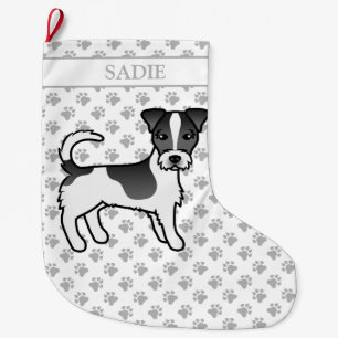 Grande Chaussette De Noël Térrier Jack Russell à poil dur noir et nom