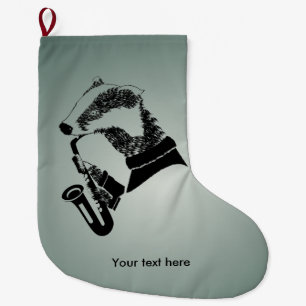 Grande Chaussette De Noël Texte personnalisé du saxophone Badger