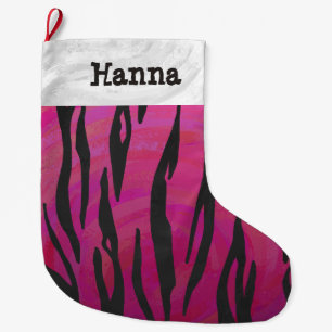 Grande Chaussette De Noël Tiger rose chaud et noir
