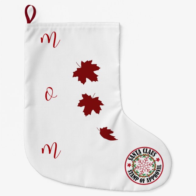 Grande Chaussette De Noël Timbre père Noël d'approbation personnalisé blanc  (Devant)