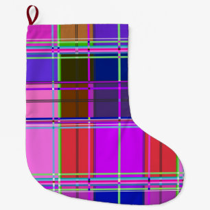 Grande Chaussette De Noël Tissu à carreaux rose motif Madras