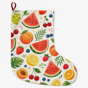 Grande Chaussette De Noël Tissu à motif de fruits d'été Pastèque tropicale