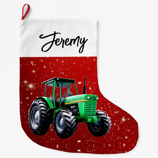 Grande Chaussette De Noël Tracteur vert moderne rouge (Devant)