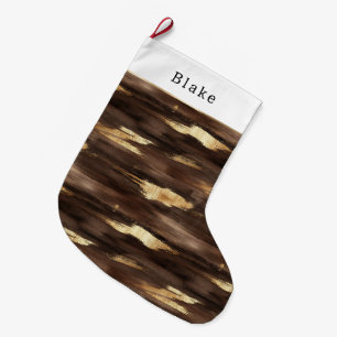 Grande Chaussette De Noël Traînées Abstraites de Brun Doré Chaud