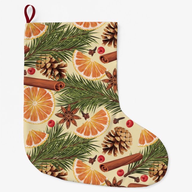 Grande Chaussette De Noël Tranches Et Épices Oranges (Devant)