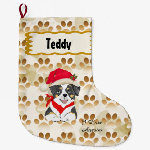 Grande Chaussette De Noël Tri chiot australien noir de Noël