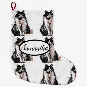 Grande Chaussette De Noël Tuxedo Chats Noir et Blanc Chat Chats Noël Stockin