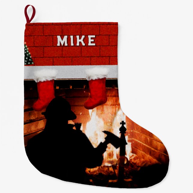 Grande Chaussette De Noël Un cadeau de Noël pour pompier (Devant)