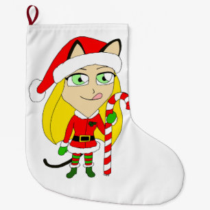 Grande Chaussette De Noël un catgirl chibi de Noël