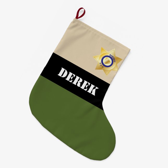 Grande Chaussette De Noël Uniforme Sheriff personnalisable (Devant (Accrochage))