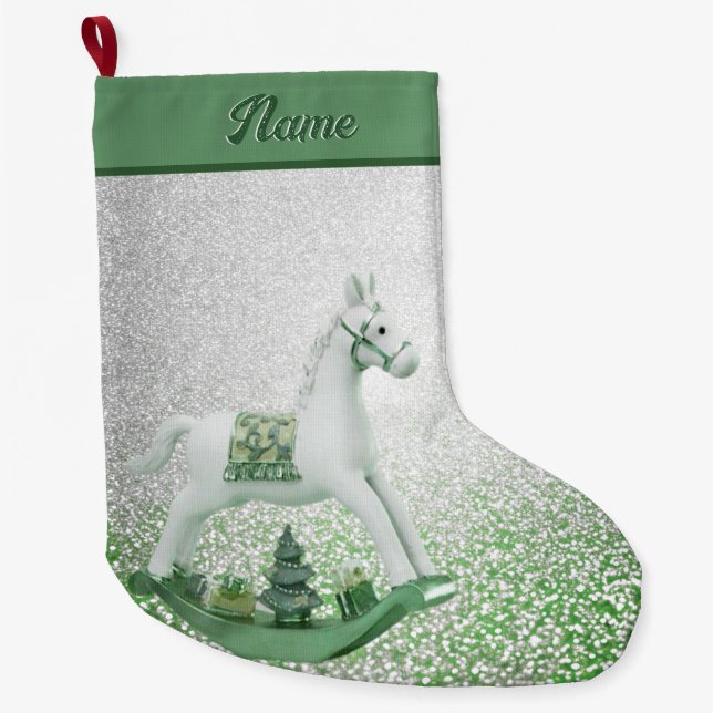 Grande Chaussette De Noël Vacances de Noël vert à Cheval Blanc (Devant)