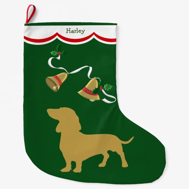 Grande Chaussette De Noël Vacances Gold Dachshund (Devant)