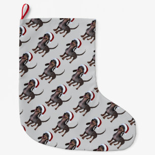 Grande Chaussette De Noël Vacances Prêt Dachshund Saucisse Chien avec chapea