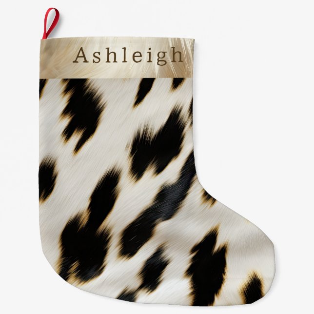 Grande Chaussette De Noël Vache blanche noire (Devant)