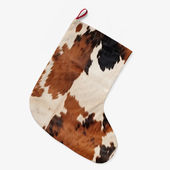 Grande Chaussette De Noël Vache blanche noire Brown occidentale (Devant (Accrochage))