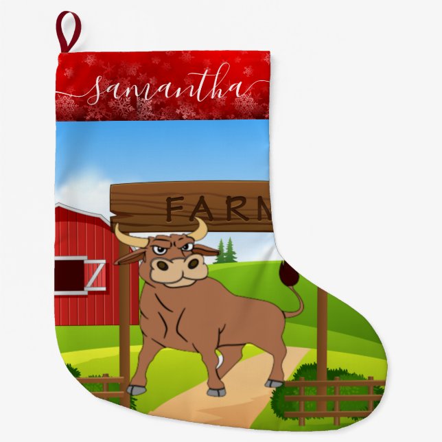 Grande Chaussette De Noël Vache ferme taureau Noël Stocking (Devant)