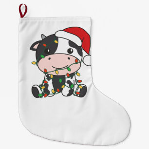 Grande Chaussette De Noël Vache Noël Animaux d'hiver Vaches de vacances