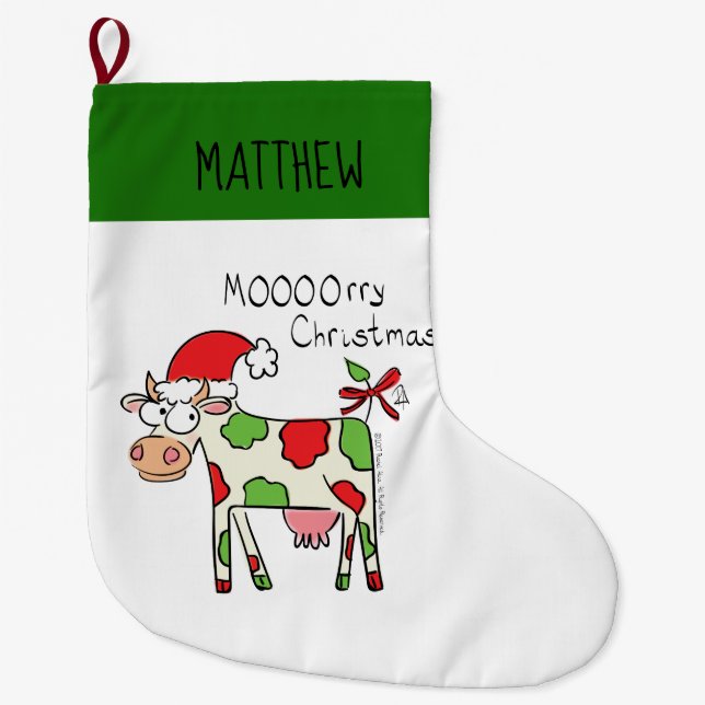 Grande Chaussette De Noël Vache Noël mignon Enfants (Devant)