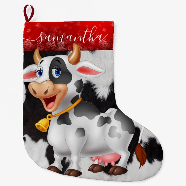 Grande Chaussette De Noël Vache Noir Blanc Noël Stocker (Devant)