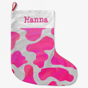 Grande Chaussette De Noël Vache rose et blanc chaud