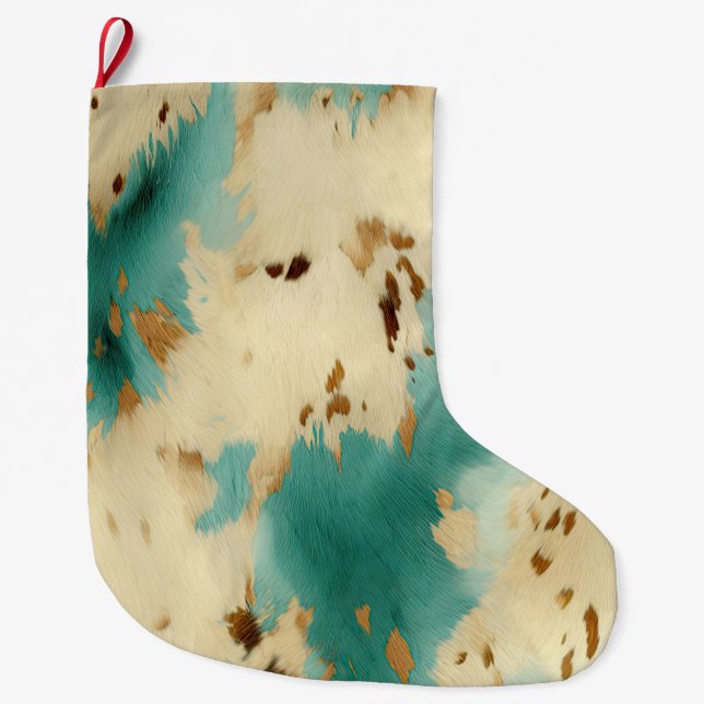 Grande Chaussette De Noël Vachure d'or blanc turquoise (Devant)