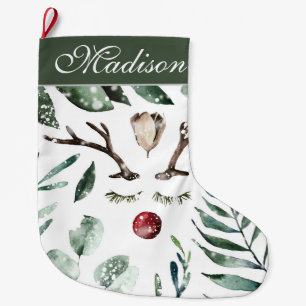 Grande Chaussette De Noël Végétation hivernale Rennes de Noël   Monogramme