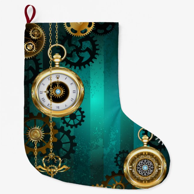 Grande Chaussette De Noël Veille bijoux Steampunk sur un Arrière - plan vert (Devant)