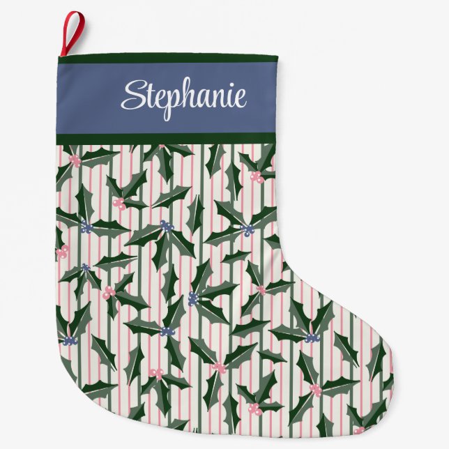 Grande Chaussette De Noël Victorian Holly avec nom (Devant)