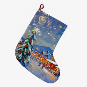 Grande Chaussette De Noël Village d'hiver