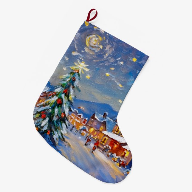 Grande Chaussette De Noël Village d'hiver (Devant (Accrochage))