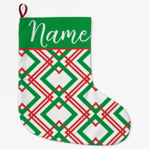 Grande Chaussette De Noël Vintage personnalisé rayé rouge et vert Grand C