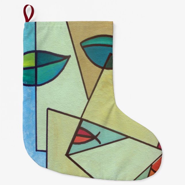 Grande Chaussette De Noël Visage artistique abstrait (Devant)