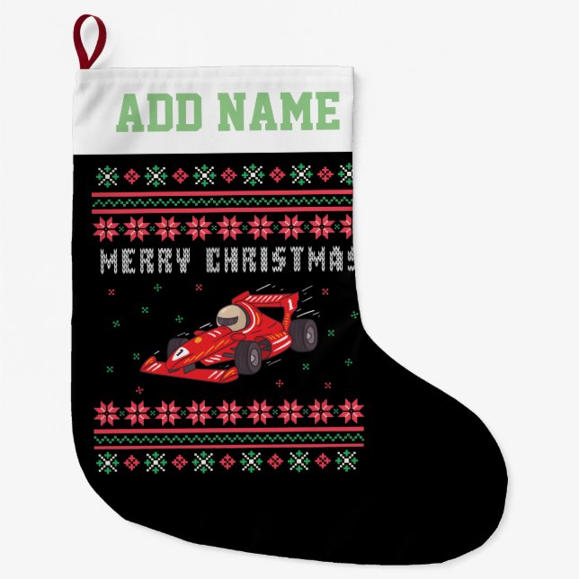 Grande Chaussette De Noël Voiture de course Vilain Sweat de Noël (Devant)