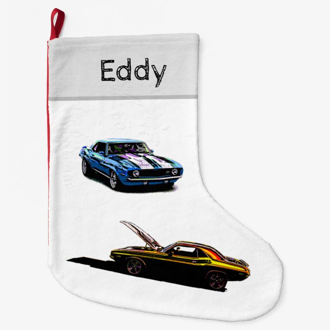 Grande Chaussette De Noël Voitures cool, ajouter le nom (Devant)