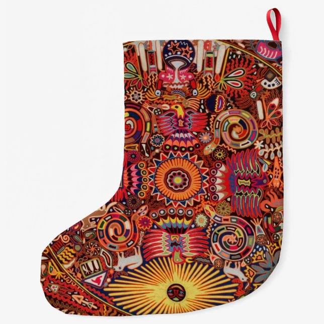 Grande Chaussette De Noël Voyage tribal maya mexicain de Boho d'art d'Oaxaca (Dos)