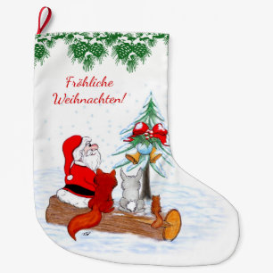 Grande Chaussette De Noël Weihnachtsmann Kaninchen Fox Eichhörnchen, Deutsch