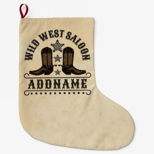 Grande Chaussette De Noël Western Cowboy Boots AJOUTER LE NOM Sheriff Spurs 