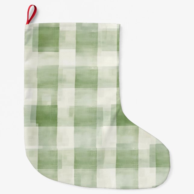 Grande Chaussette De Noël Western Green Cream Plaid Stripes Country   (Devant)