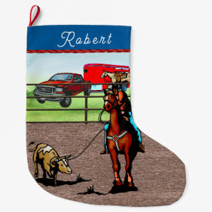 Grande Chaussette De Noël Western Rodeo Cowboy Team Roping