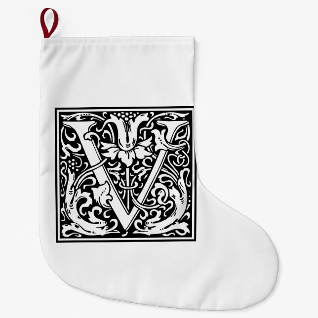 Grande Chaussette De Noël William Morris Alphabet "V" (Devant)