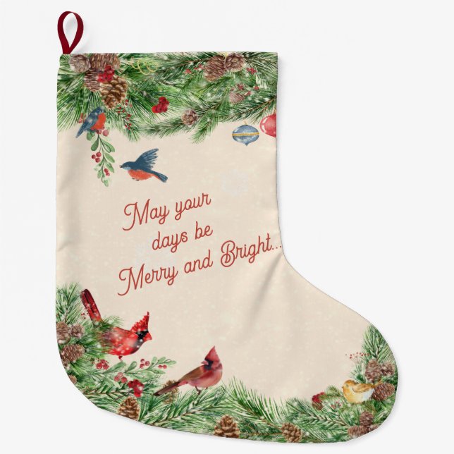 Grande Chaussette De Noël Wonderland of Pines, Pinecones & Birds (Devant)