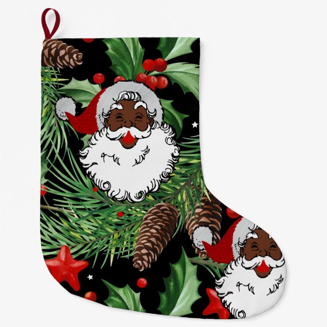 Grande Chaussette De Noël xmas holly black santa claus (Devant)